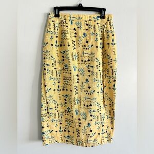 Ridge River Pencil Skirt Size 12P Yellow Floral 100% Cotton Vintage Cottagecore